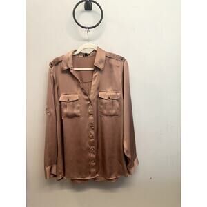 Express Women’s Portofino Shirt Satin Blush Pink Military Style  Blouse Size XL